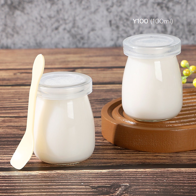 Hủ đựng sữa chua thủy tinh 100ml nắp nhựa chưng yến làm bánh flan hũ đựng gia vị nhà bếp