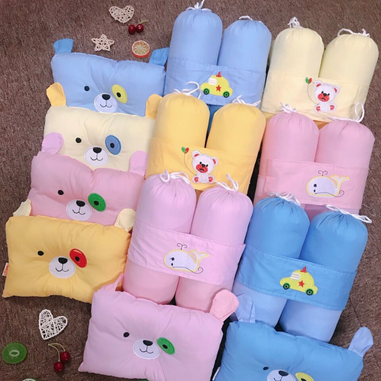 Bộ gối chặn và gối lõm Cotton Hàn Quốc chống bẹt đầu cho bé sơ sinh.