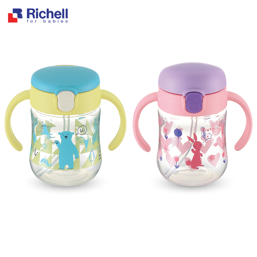 Cốc ống hút T.L.I Richell Nhật Bản - bình nước cho bé có ống hút Richell 200ml