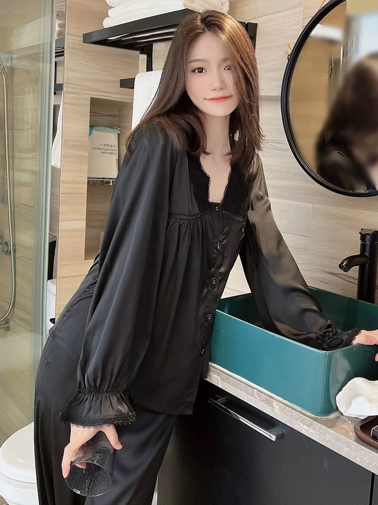 Bộ ngủ lụa pizama dài tay,bộ đồ mặc ở nhà cao cấp mẫu hot 2022