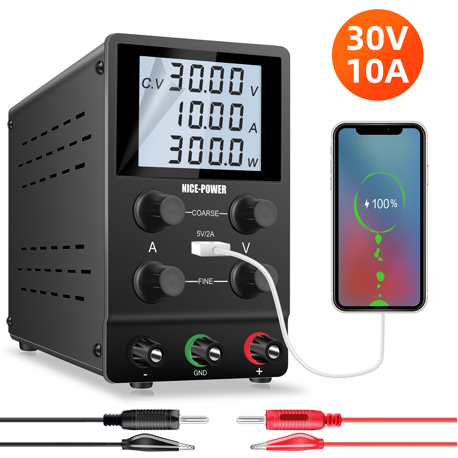 【Ready Stock】12V 24V Adjustable DC Power Supply LCD Digital Display 60V 5A Switching Lab Power Supply with 5V 2A USB Port and W(Display) Stabilizer Switch Bench Power Source fro PCB Phone Repair SPS3010D