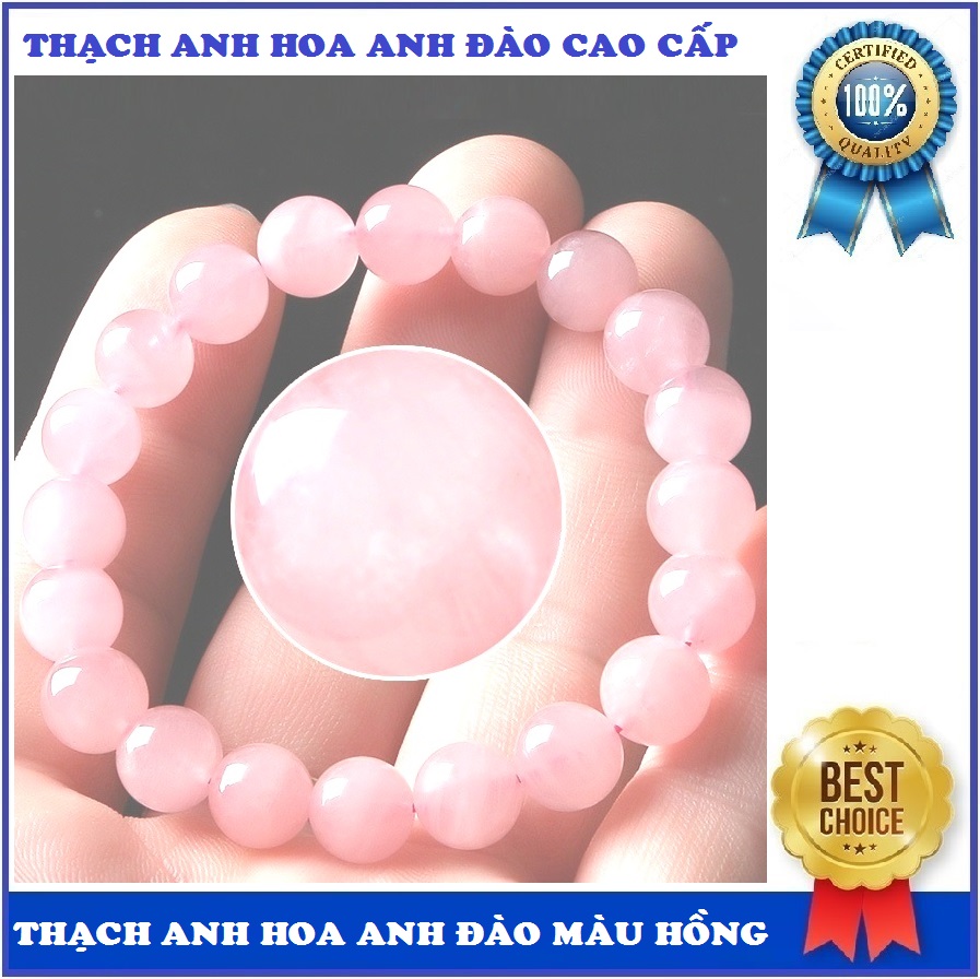 Vòng thạch anh hoa anh đào tự nhiên cao cấp size 10mm màu hồng phai, Vòng phong thủy mang lại may mắn sức khỏe