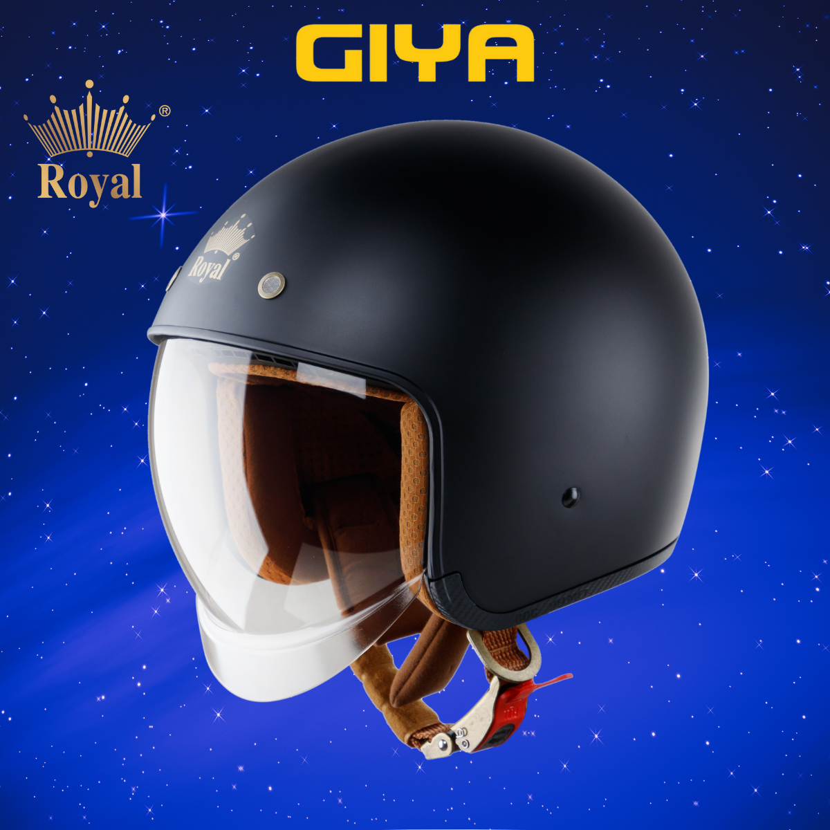 Mũ bảo hiểm 3/4 Royal M139 màu đen nhám có kính âm màu trà, tháo rời được lót và kính thay thế, bảo hành 12 tháng - Giya Helmet