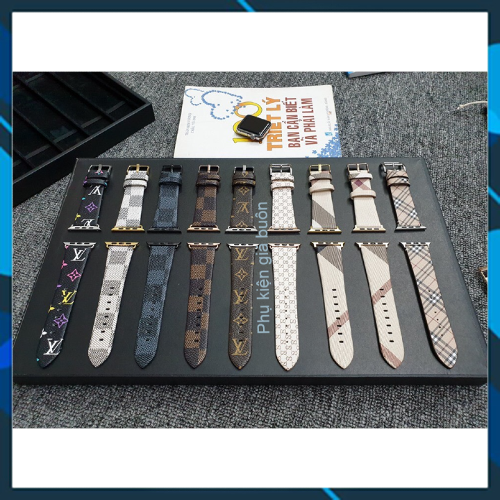 [Ảnh shop tự chụp] Dây da họa tiết Apple Watch Seriese 1,2,3,4 bản 38mm, 40mm, 42mm, 44mm (phong cách LV - Louis Vuitton)
