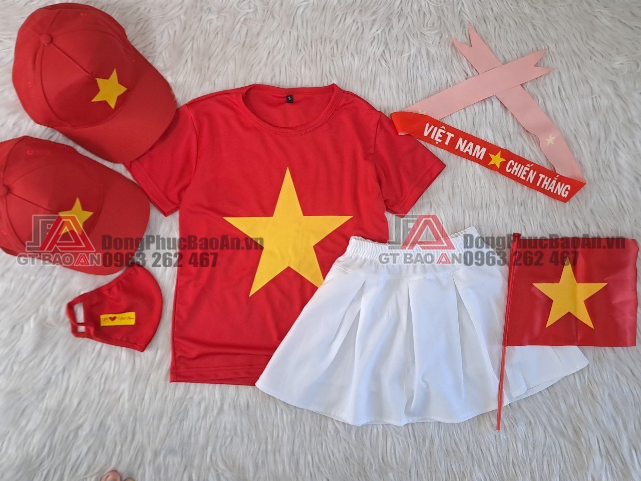 Áo cờ đỏ trẻ em, Áo cờ đỏ sao vàng cho bé diễn văn nghệ trường có đủ size - quần, váy trắng