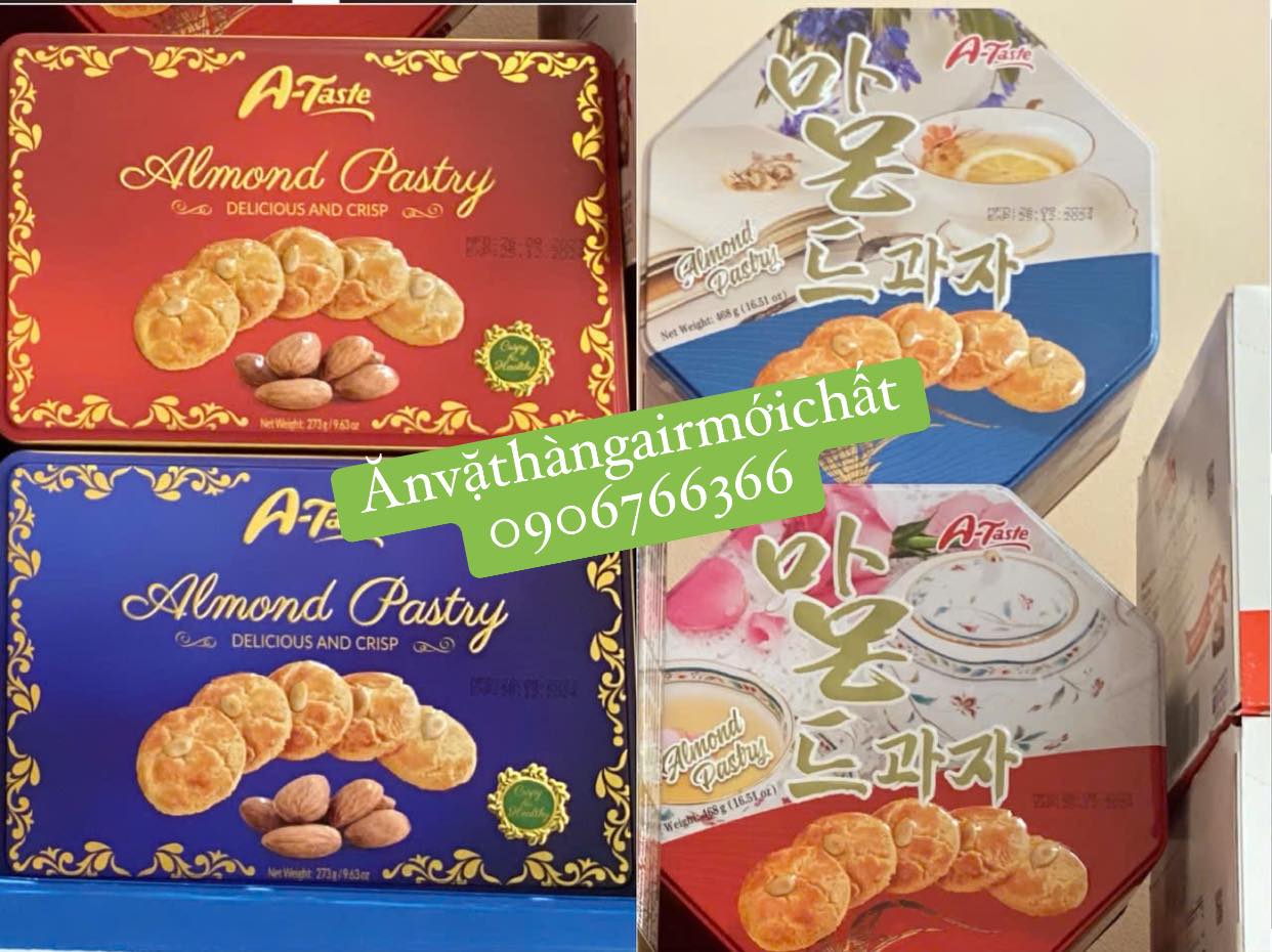   BÁNH TẾT 2026 Bánh quy Hạnh nhân Mè A-Taste Hongkong Hộp Thiếc 273 Gram - 468 Gram 