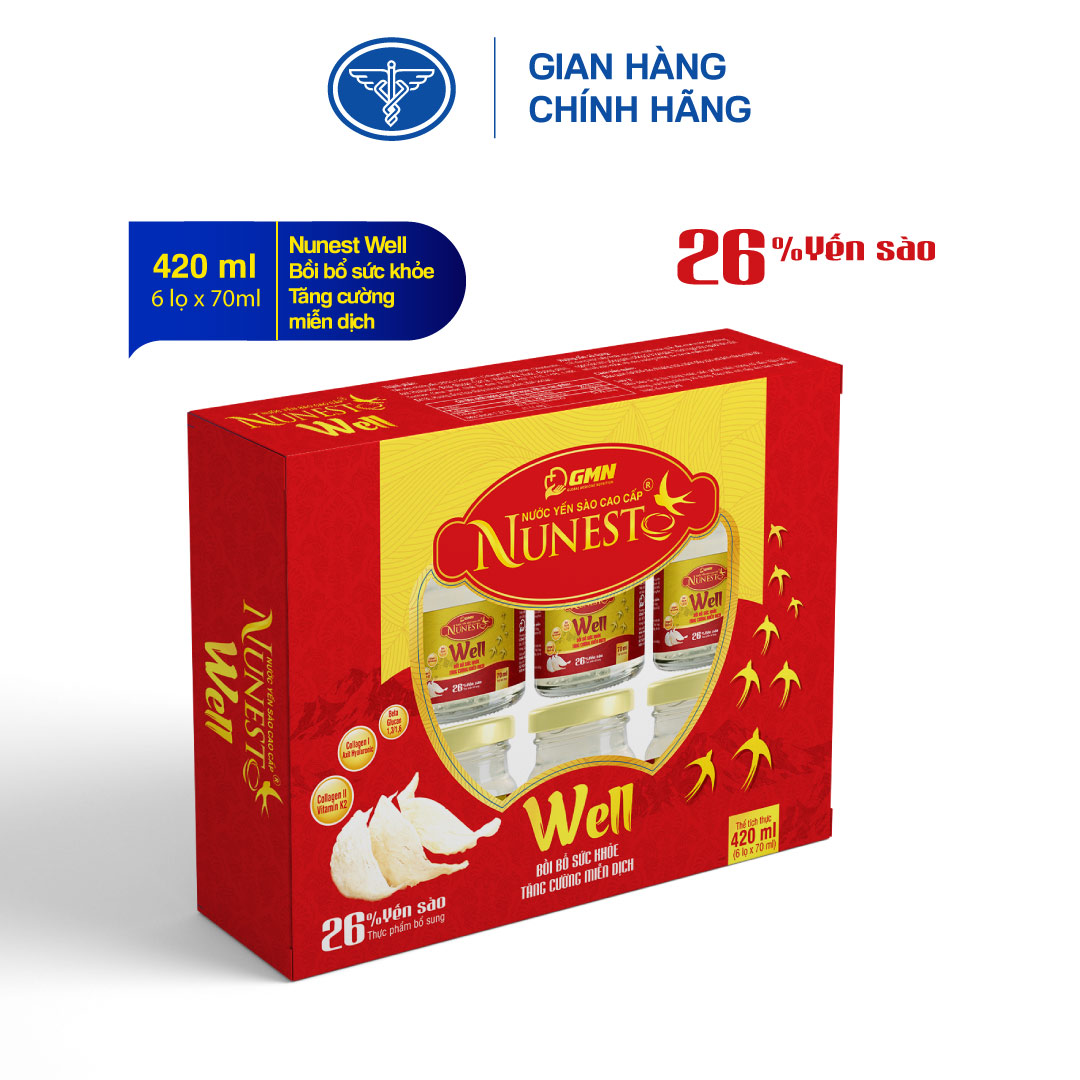 Hộp Yến Nunest Well (6 lọ x 70ml) - Yến Sào Cao Cấp Với 26% Yến Thật Giúp Bồi Bổ Sức Khỏe, Tăng Cường Miễn Dịch