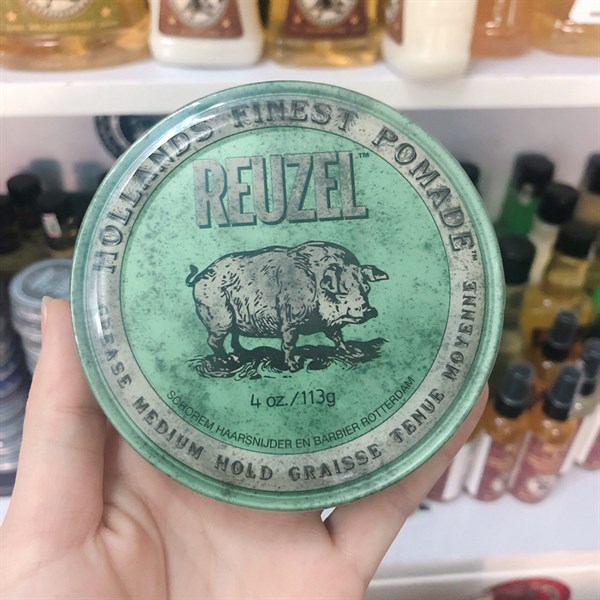 Sáp tạo kiểu tóc Reuzel Green Grease Medium Hold giữ nếp trung bình độ bóng vừa 113g (USA)- hũ