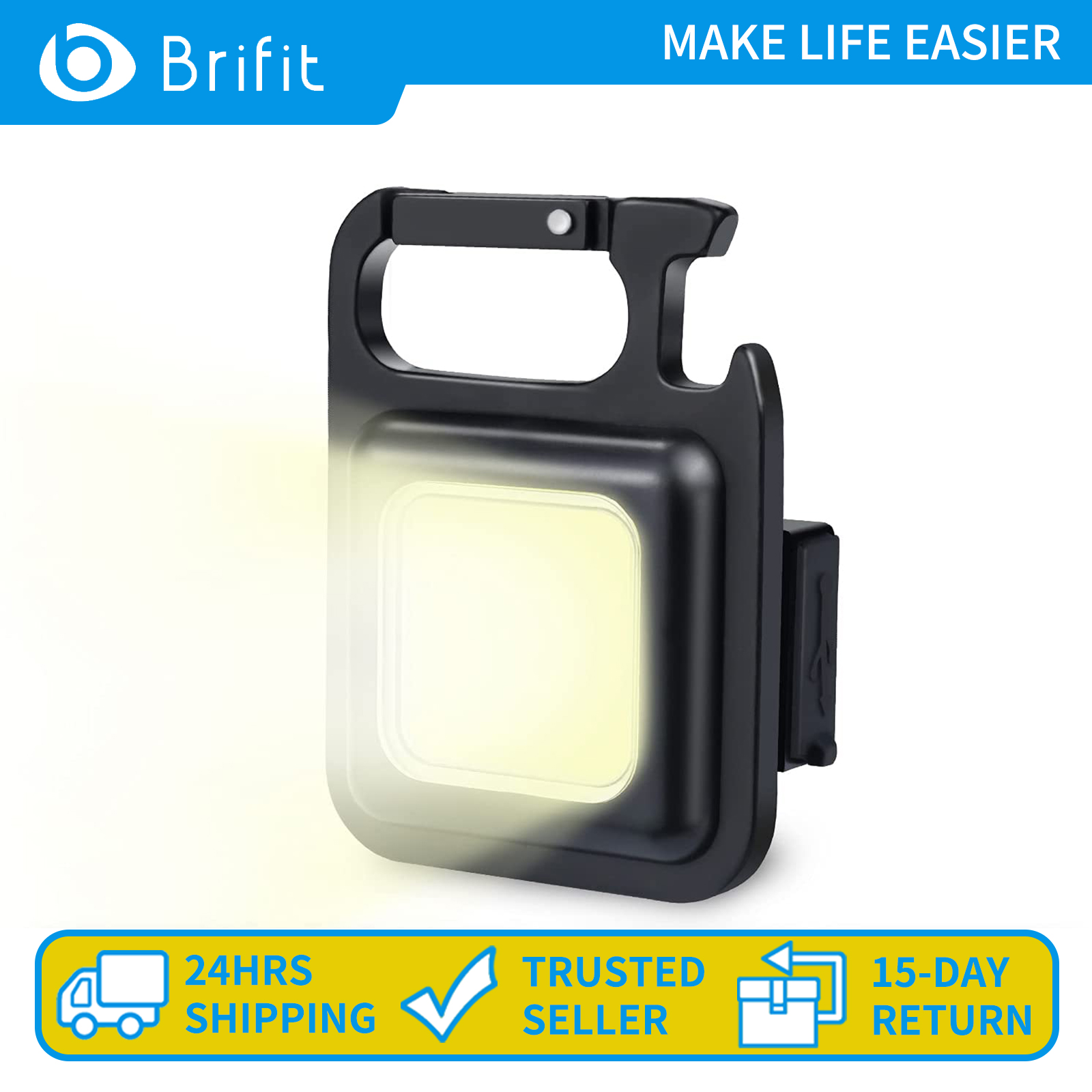 Brifit Đèn pin mini LED COB 800 Lumen Đèn pin móc khóa di động USB có thể sạc lại Thích hợp cho câu cá, đi bộ, cắm trại, Mở nắp chai, Đèn làm việc sửa chữa khẩn cấp ven đường