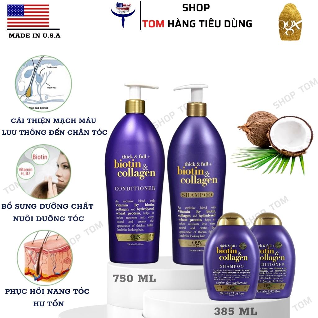 Dầu gội xả Biotin Collagen Thick & Full OGX kích thích mọc tóc Hàng Mỹ