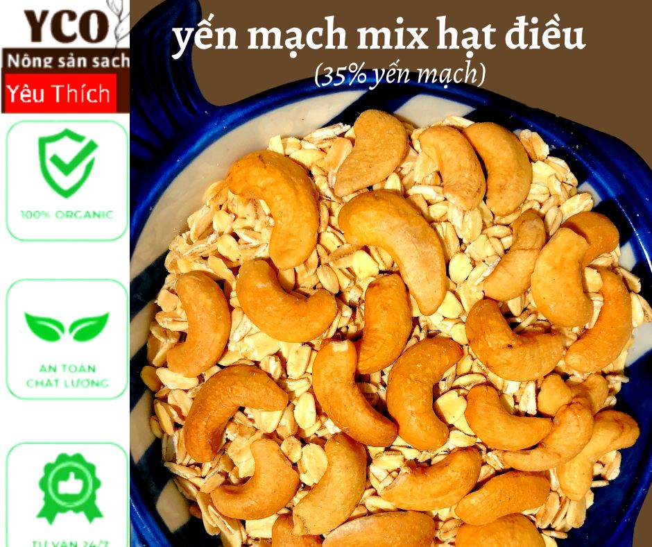 500G Yến mạch, hạt điều nướng mật ong - socola; Granola, ngu coc an kieng, giam can, loi sua