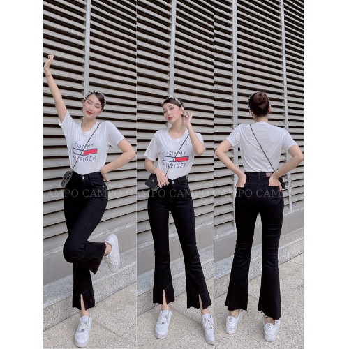 Quần ống loe đen nữ Campo Quần jean ống loe xẻ tà