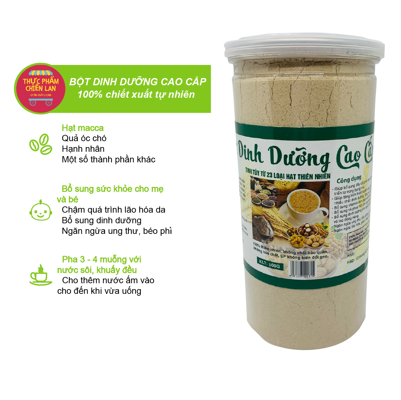 Bột Dinh Dưỡng Cao Cấp, Lợi Sữa Giảm Cân, Ngăn Ngừa Lão Hóa, Đẹp Da, Hộp 500g