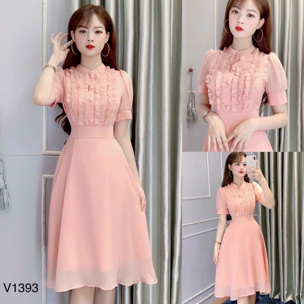 Đầm nữ tiểu thư cộc tay bèo ngực dự tiệc sang chảnh