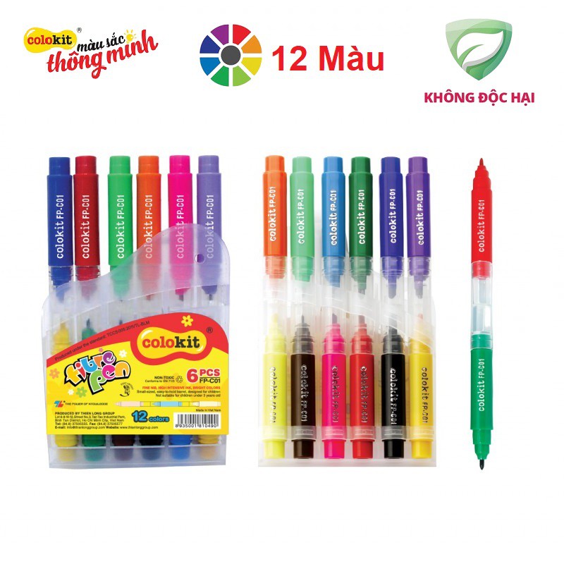 Vỉ bút lông màu 2 đầu thiên long colokit fp-c01 - 12 màu