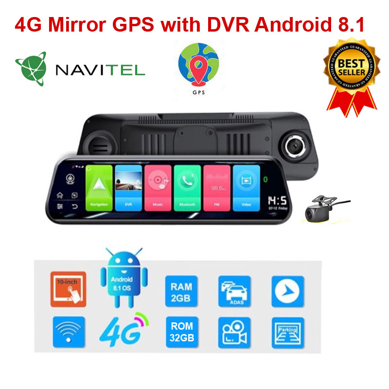 Camera hành trình cao cấp gắn gương ô tô 4G Mirror GPS with DVR Android 8.1, full HD, có cam sau, internet SIM 4G, Wifi, 10 inch, Google map, phần mềm Navitel, VIETMAP đọc biển báo giao thông, cảnh báo tốc độ ...(1001