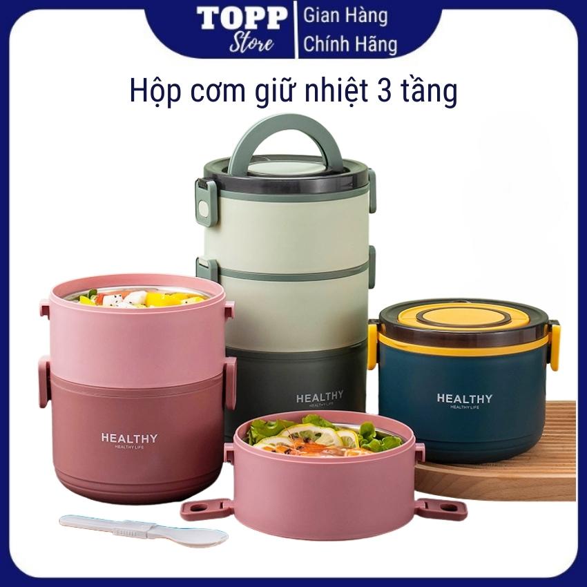 Hộp cơm giữ nhiệt, hộp cơm giữ nhiệt văn phòng 3 tầng, cặp lồng ủ cơm 3 tầng, cà mên giữ nhiệt hộp đựng thức ăn 3 tầng Gourmet, Healthy - Hàng chính hãng