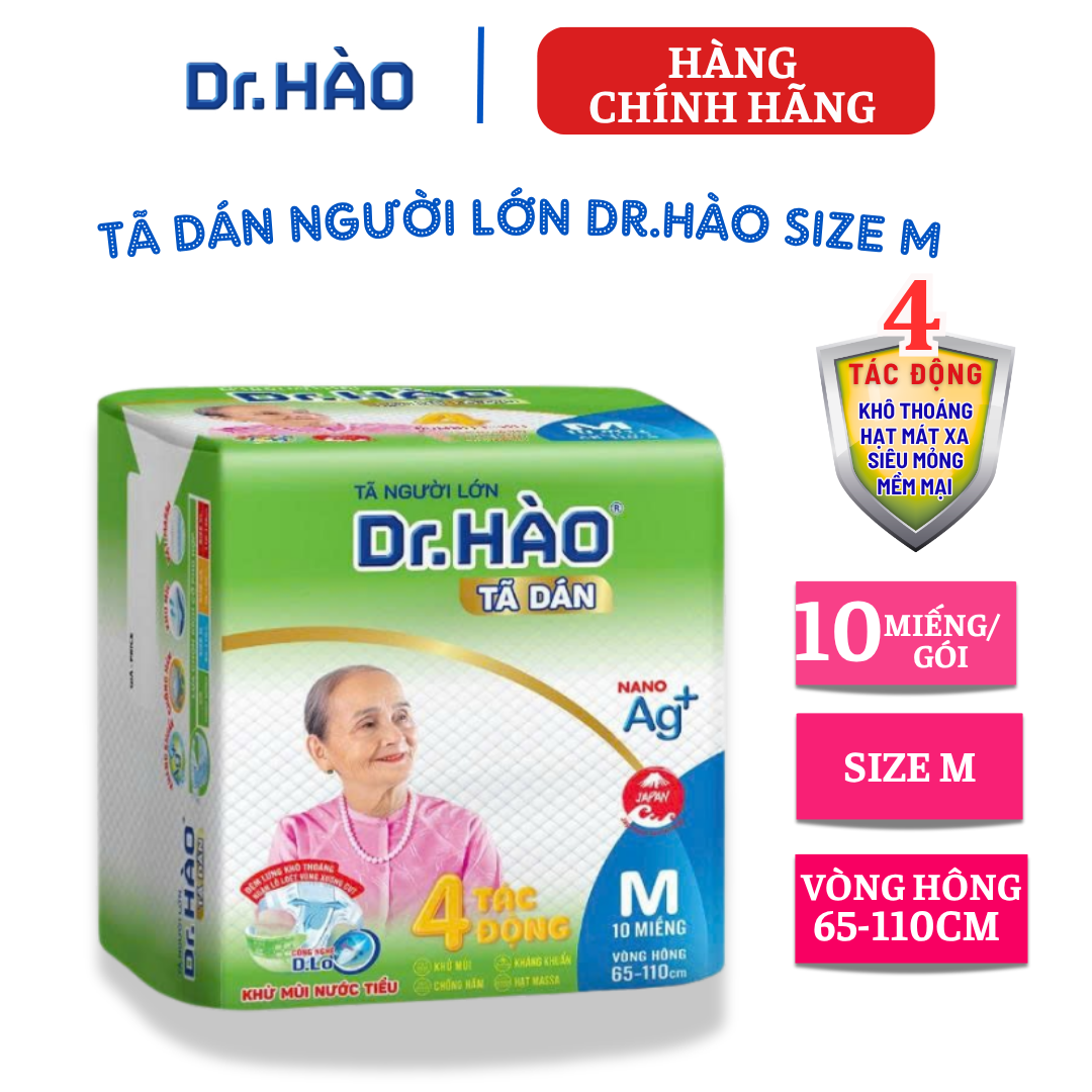 {Hàng chính hãng} Tã Dán Người Lớn Dr. HÀO Size M 10 Miếng. Bỉm dán người già siêu thấm, tả giấy người bệnh kháng khuẩn, khử mùi, chống hăm