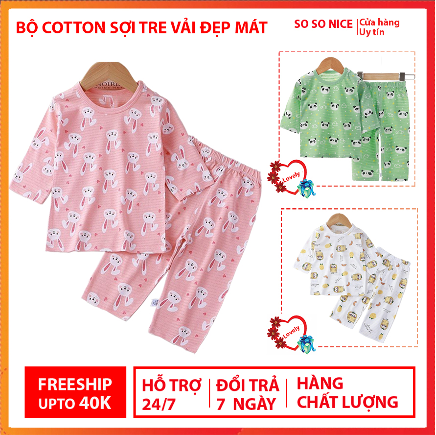 Bộ đồ cho bé nằm phòng điều hòa, vải sợi cotton mềm mại thoáng  mát -hàng chuẩn chất lượng, bộ quần áo bé gái, N010, So So Nice