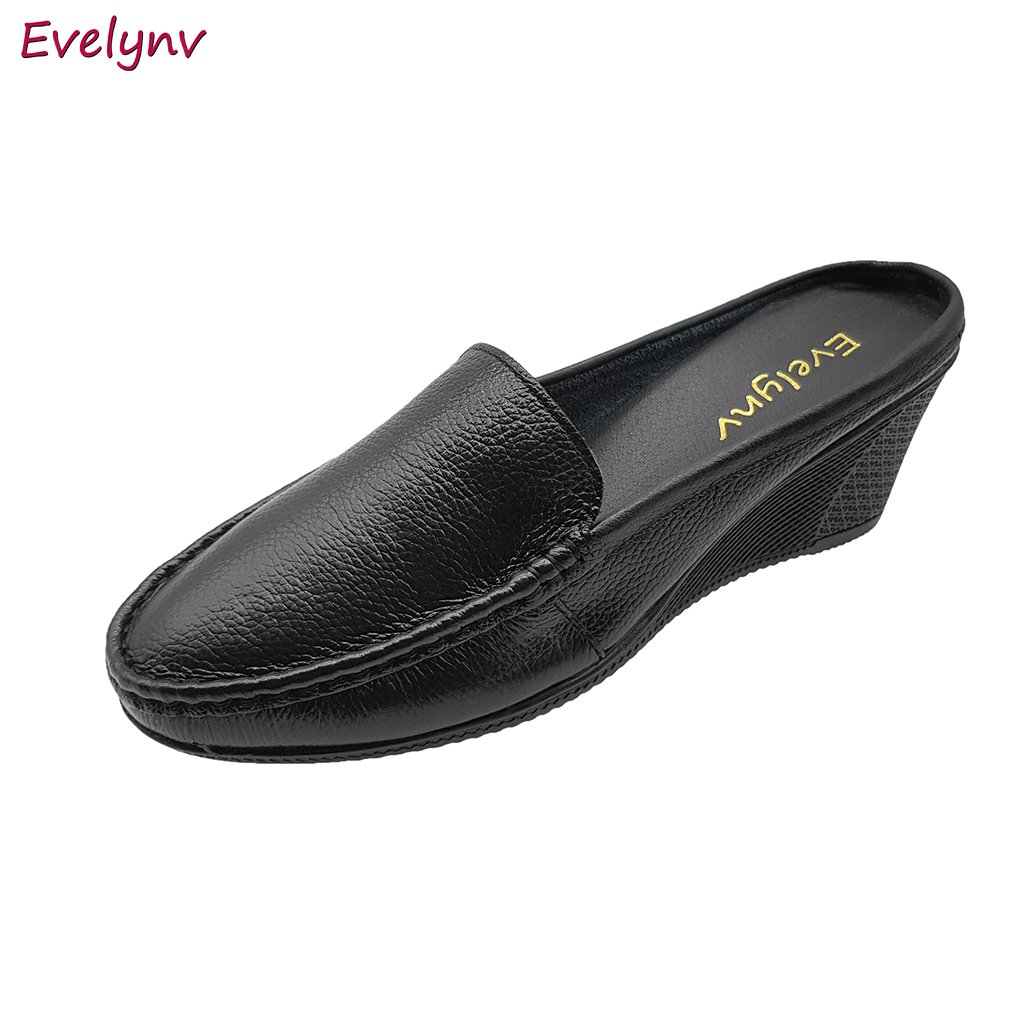 Giày sục nữ giày đế xuồng da bò thật cực mềm gót cao 5cm evelynv 5p1316