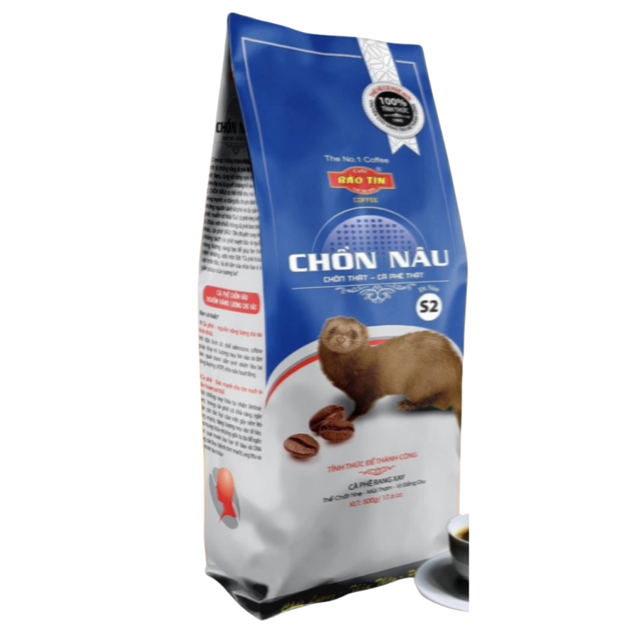Cà phê chồn nâu - Gói 500gram cà phê robrsta S2 pha phin - Gu mạnh vi đậm- Bảo Tín Coffee