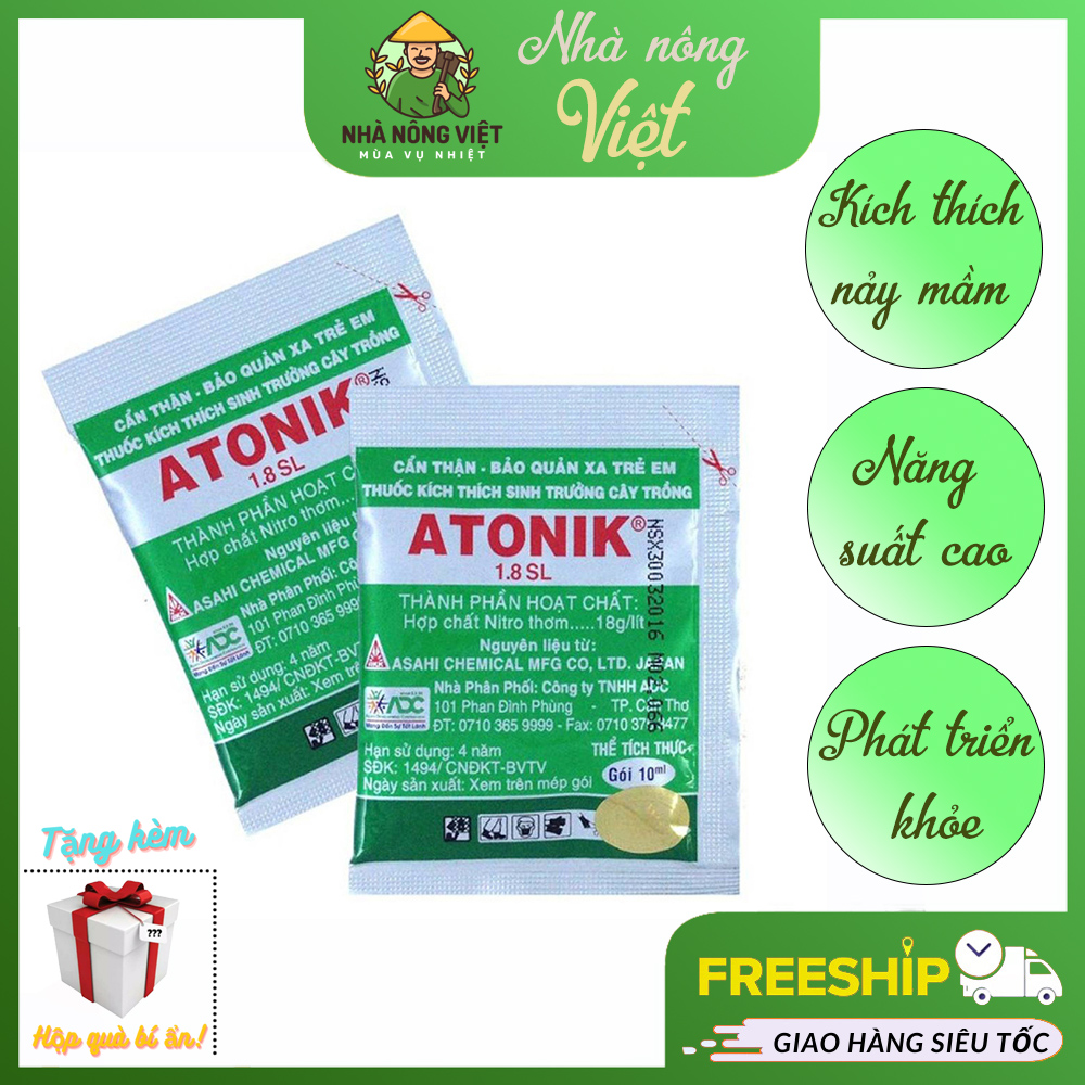 Hộp 10 gói thuốc kích thích sinh trưởng cây trồng atonik – phân bón lá, kích nảy mầm, thuốc tăng trưởng siêu tốc giúp ra rễ, xanh lá, hoa nở to, ngâm ủ hạt giống phát triển nhanh- nhà nông việt