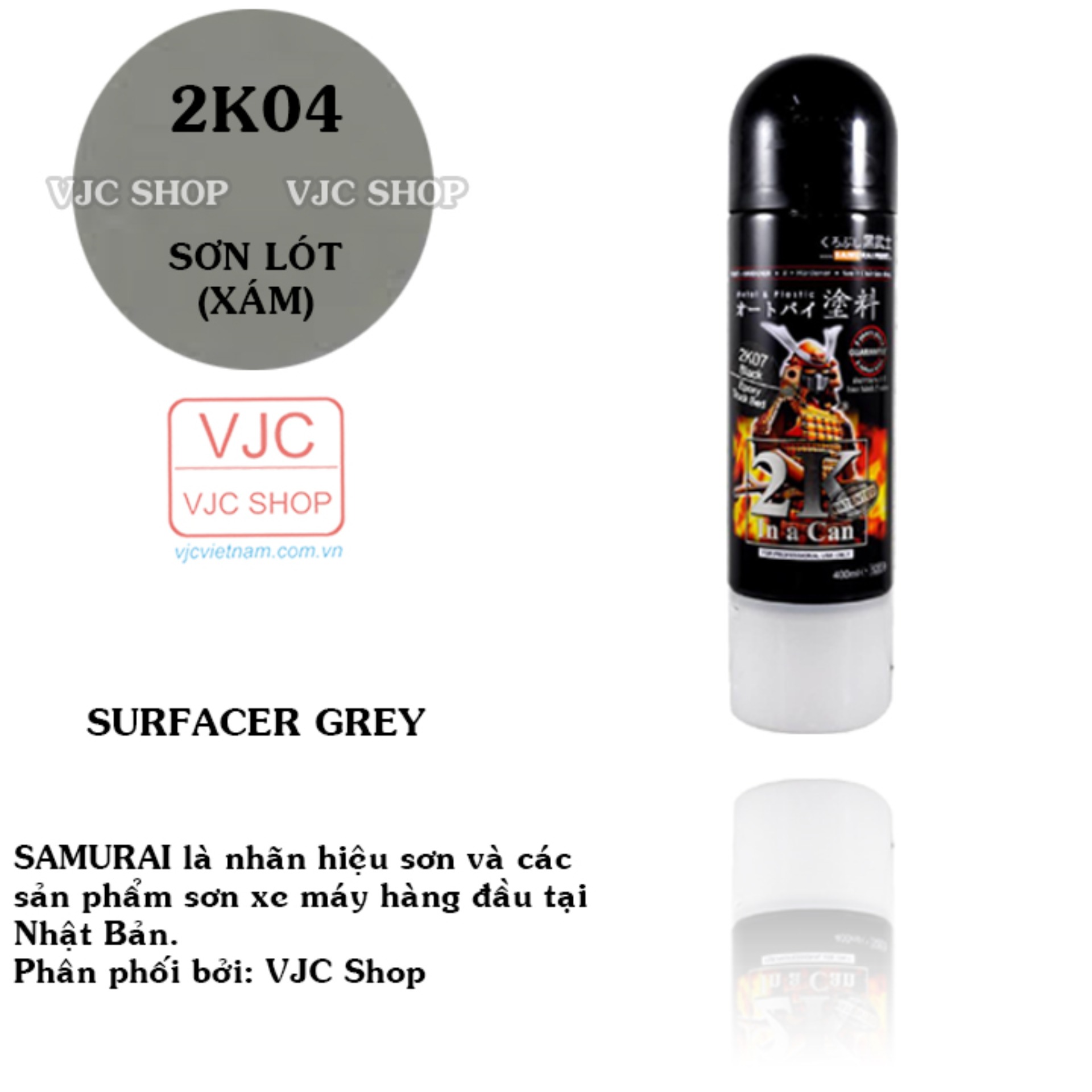 Chai sơn xịt sơn xe máy Samurai sơn lót 2K MÀU XÁM 2k04