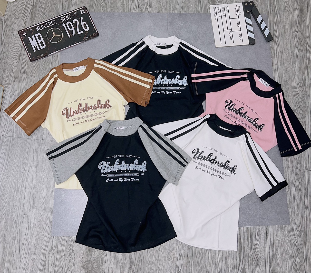 Áo thun dáng ôm nhẹ babytee sọc vai tay phối