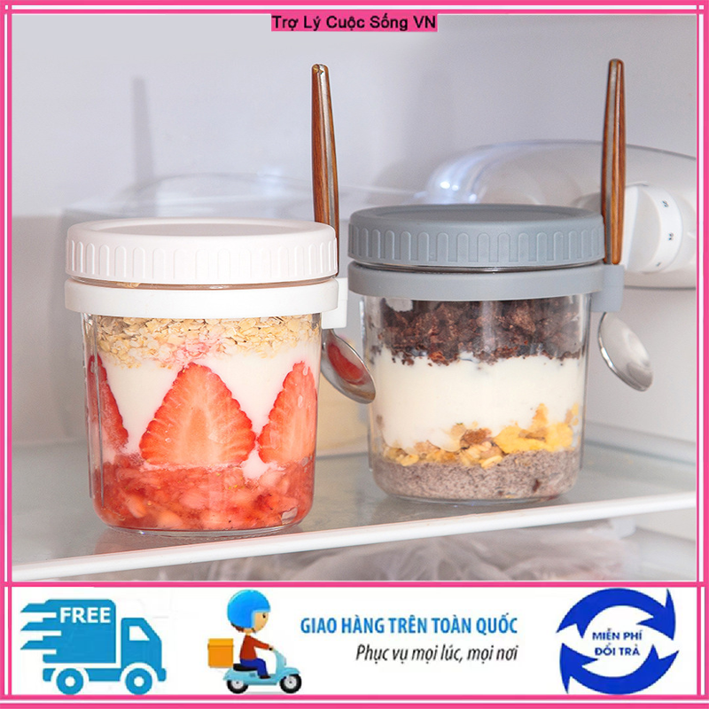 Cốc yến mạch qua đêm, ly có nắp, cốc ăn sáng, salad sữa ăn nhẹ kín xách tay, cốc sữa chua