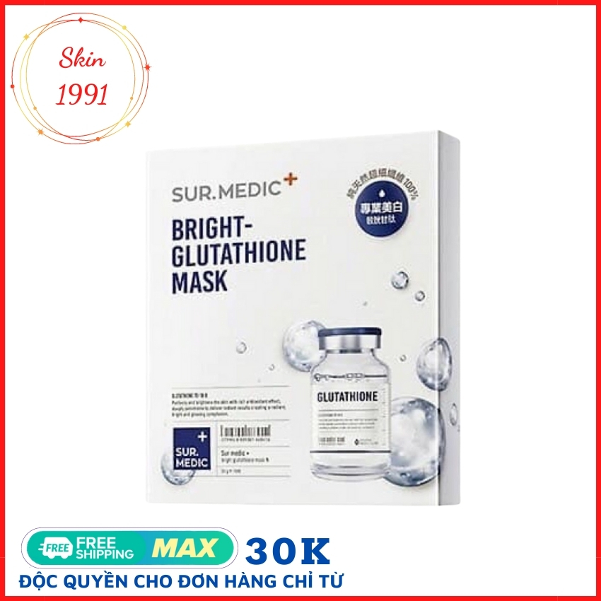 [ SIÊU KHUYẾN MÃI ] Mặt nạ dưỡng trắng da chuyên sâu Sur.Medic+ bright glutathione mask 30g chuẩn Hàn, sản phẩm tốt, chất lượng cao, cam kết như hình, an toàn cho người sử dụng - Skin 1991