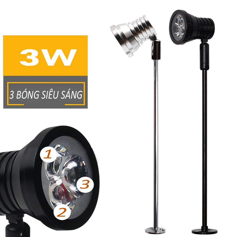 Đèn Led rọi tủ kính trưng bày sản phẩm 3W, Ánh sáng chiếu rọi điểm, Thân đèn Kim loại điều chỉnh góc 360° - DTB001