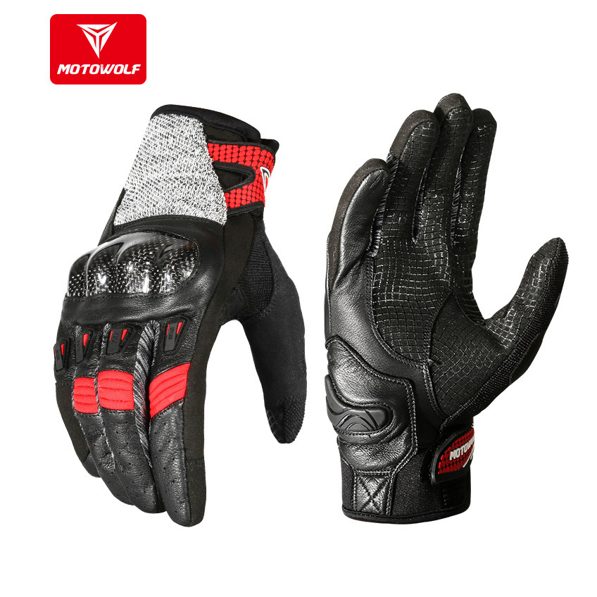 Găng tay da moto-wolf full ngón gù carbon