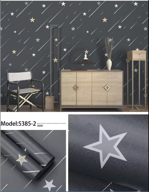 [HCM] Cuộn 10m giấy dán tường Sao băng xám đen  có keo sẵn