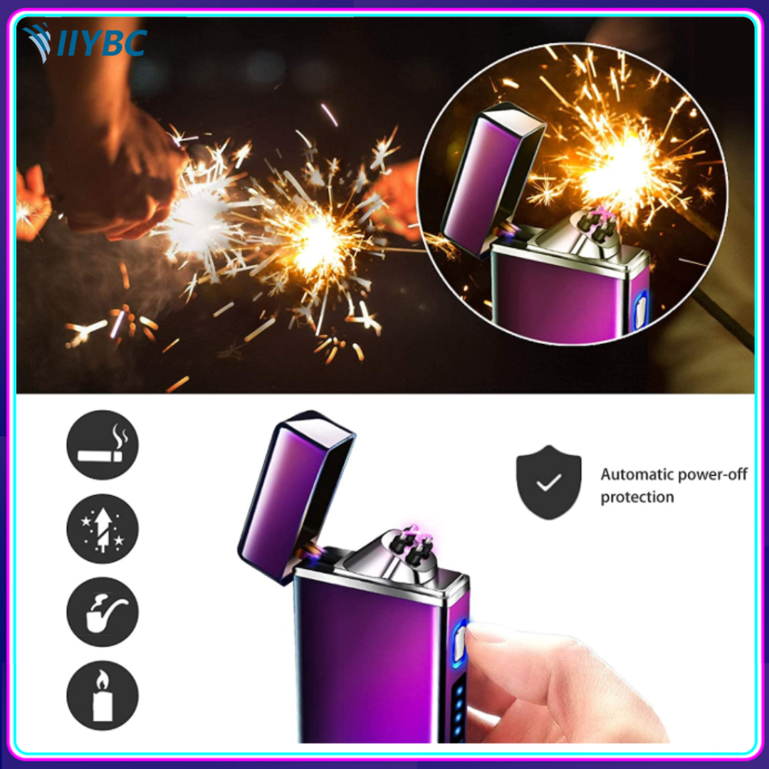 Iiybc bật lửa sạc điện double arc usb có màn hình hiển thị pin led mini bật lửa điện tử plsma kép