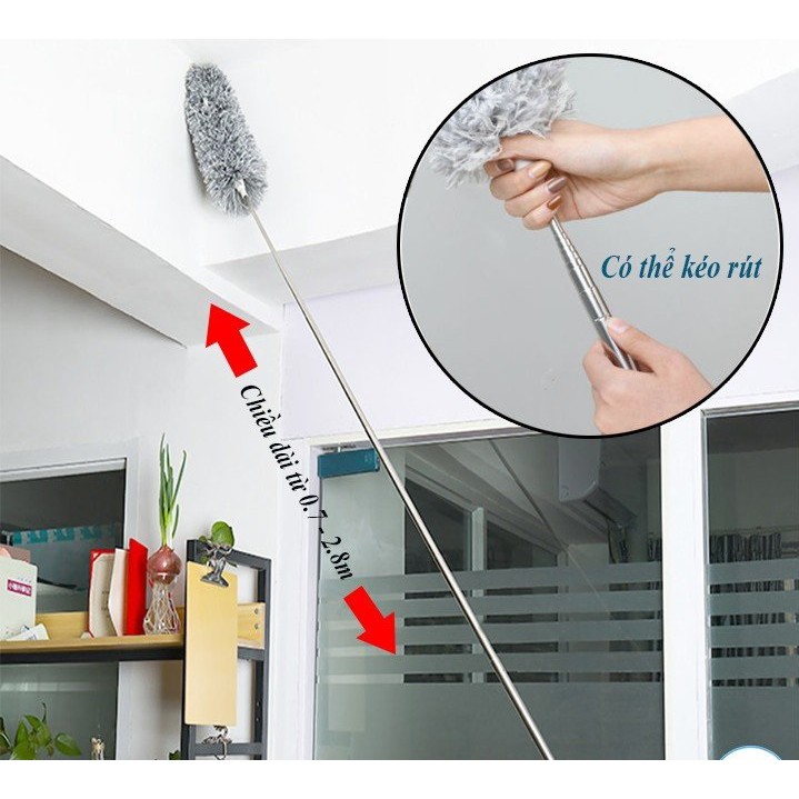 Chổi Quét Mạng Nhện, Chổi Quét Bụi Thông Minh, Chổi Quét Trần Làm Sạch Bụi Bẩn Trên Cao, Tay Cầm Cán Inox Có Thể Kéo Dài Hoặc Rút Gọn 2.8 Mét.
