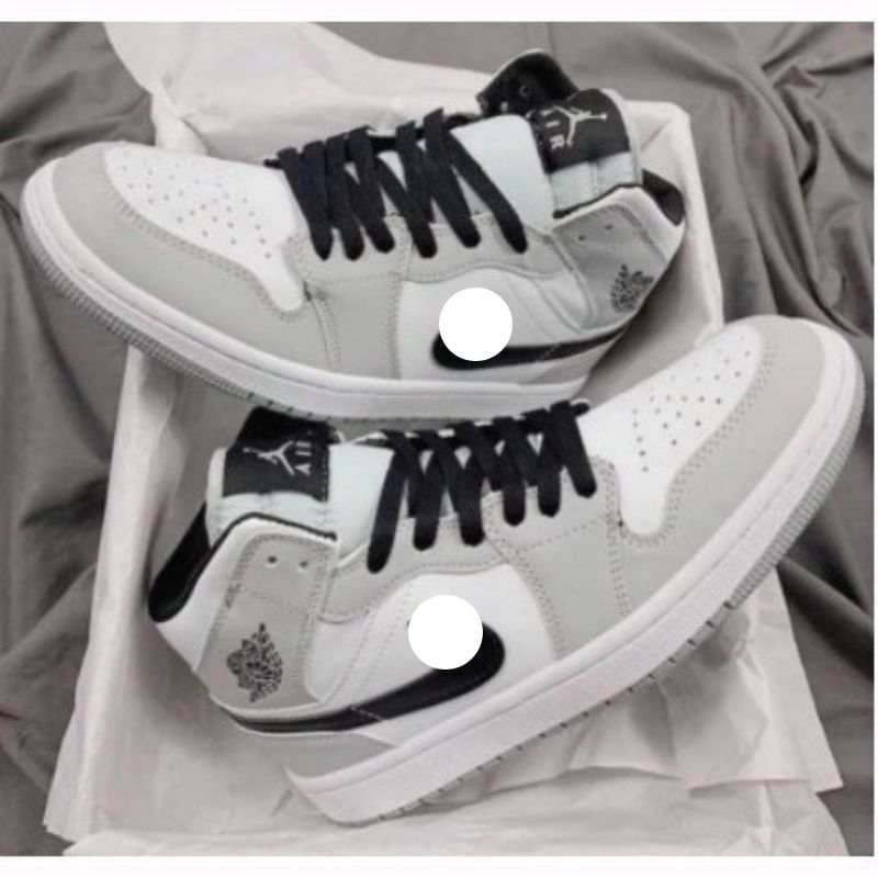 Giày thể thao JD cổ cao xám trắng, Giày sneaker jd1 xám cao cổ móc đen smoke grey nam nữ cao cấp