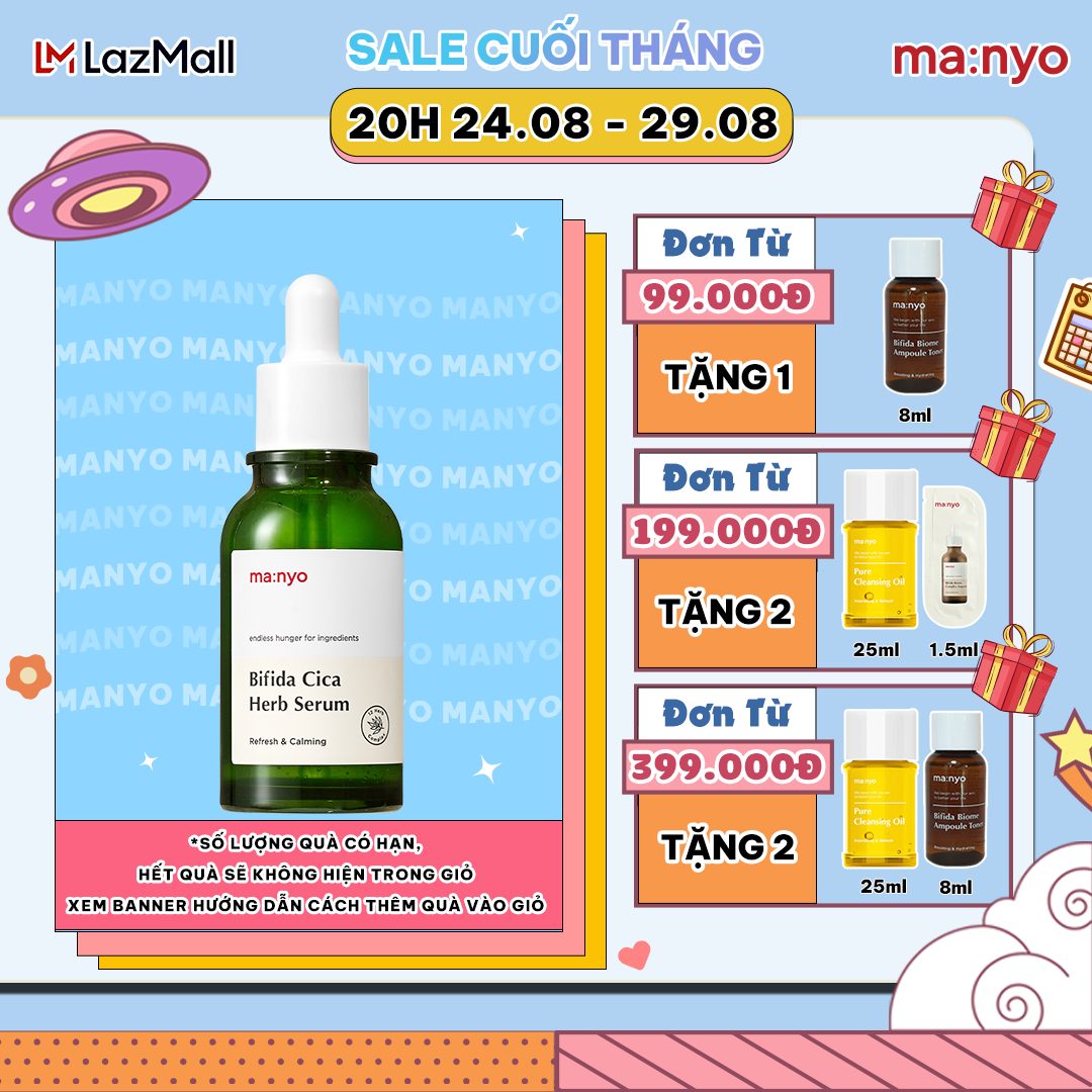 Tinh chất thảo dược ma:nyo Bifida Cica Herb Serum 50ml Giúp thu nhỏ lỗ chân lông và kiểm soát dầu thừa