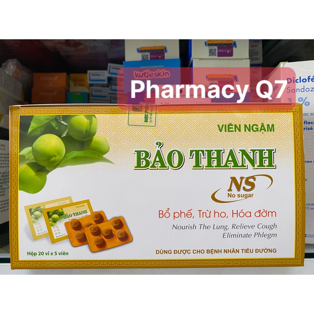 Combo 5 vỉ Viên ngậm Bảo Thanh màu vàng Không đường / Bao Thanh Khong duong keo ngam