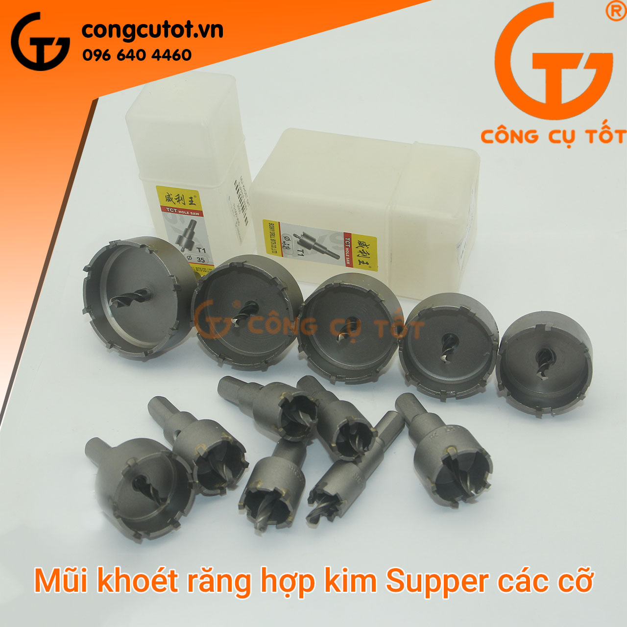 Bộ 12 mũi khoan khoét lỗ sắt, inox đầu hợp kim Supper 16-53mm