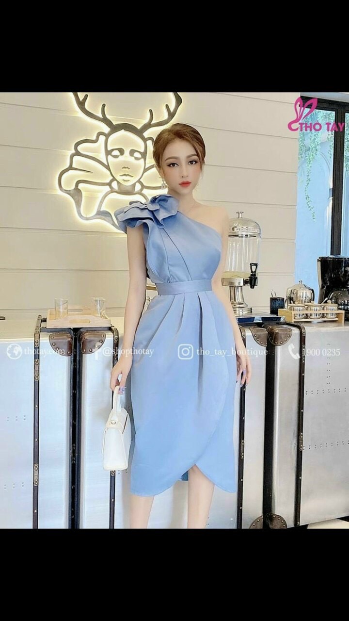 Đầm dự tiệc nữ lệch vai dự tiệc cưới, dạo phố cực chất