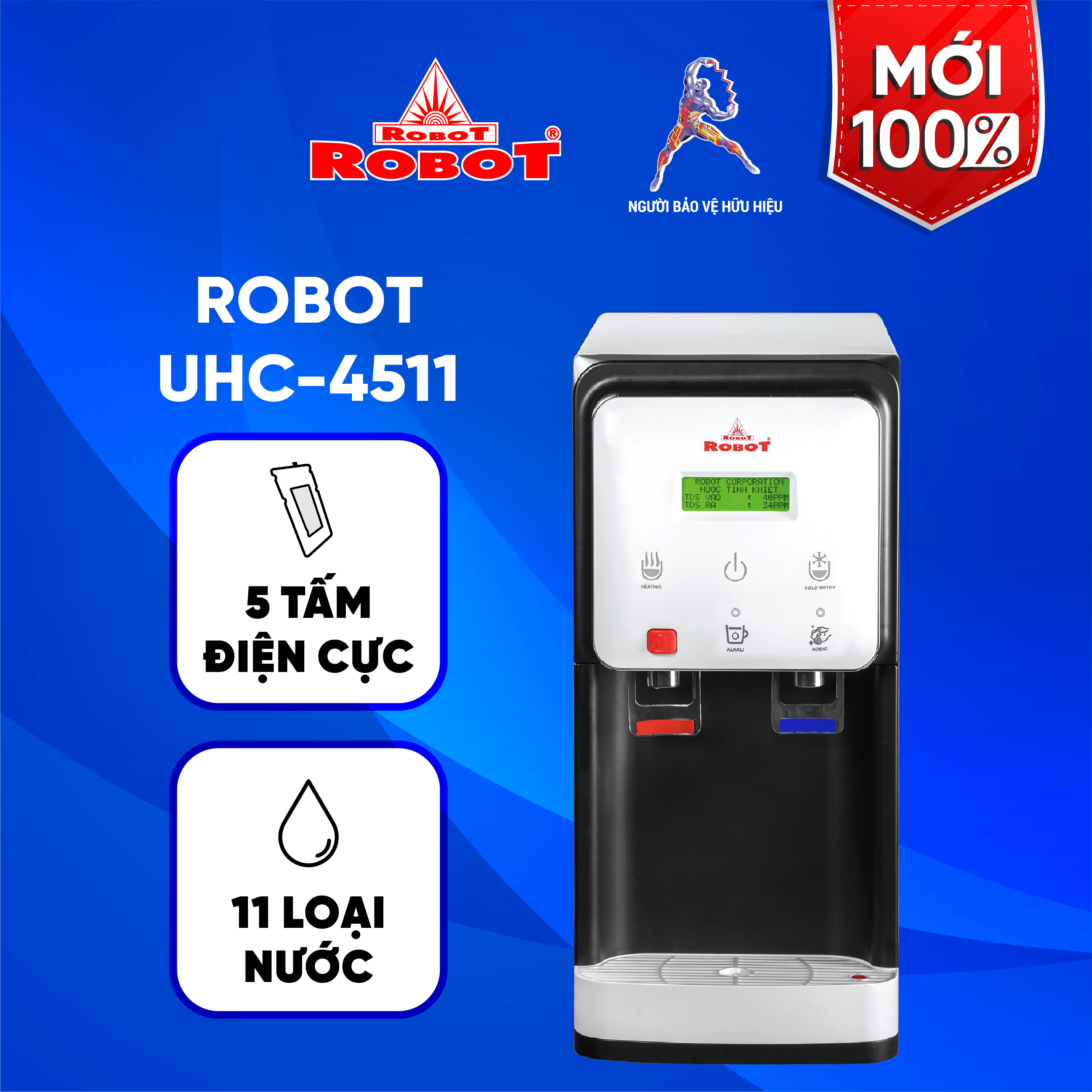 Máy lọc nước điện giải robot ion kiềm nóng lạnh uhc 4511