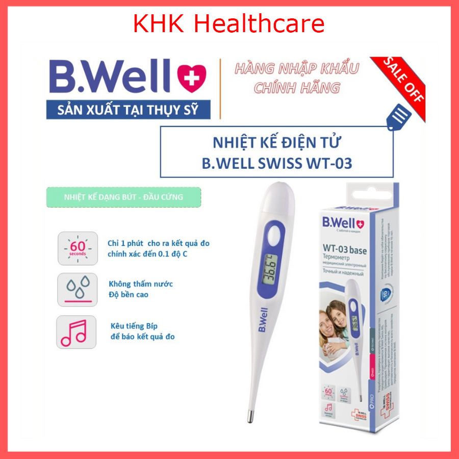 Nhiệt kế điện tử B.Well WT-03 đo nhanh trong 60s, có cảnh báo sốt và chống thấm nước, nhập khẩu từ Thụy Sỹ - KHK Healthcare