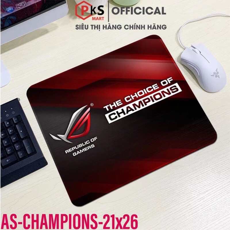 Lót Chuột, Pad Chuột Gaming Cỡ Lớn, Nhỏ ASUS-ROG 80x30x2mm 210x260x2mm Bo Viền Chắc Chắn Đế Cao Su - PKSMART