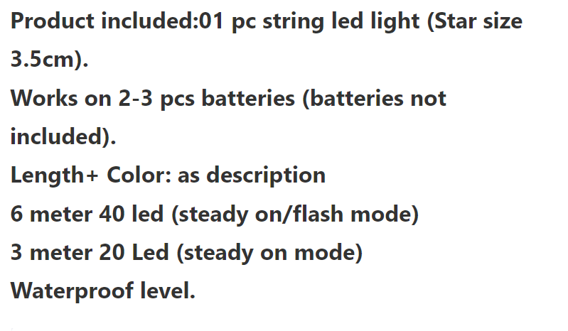 Đèn Led 2 Chế Độ Chớp Nháy Và Đứng Yên Xài Pin 6M 40 Bóng Đèn Led Ngôi Sao Vàng Ấm Trang Trí Tiệc Noel Lễ Tết Phòng Ngủ