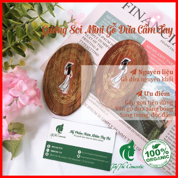 Gương soi mini gỗ dừa cầm tay
