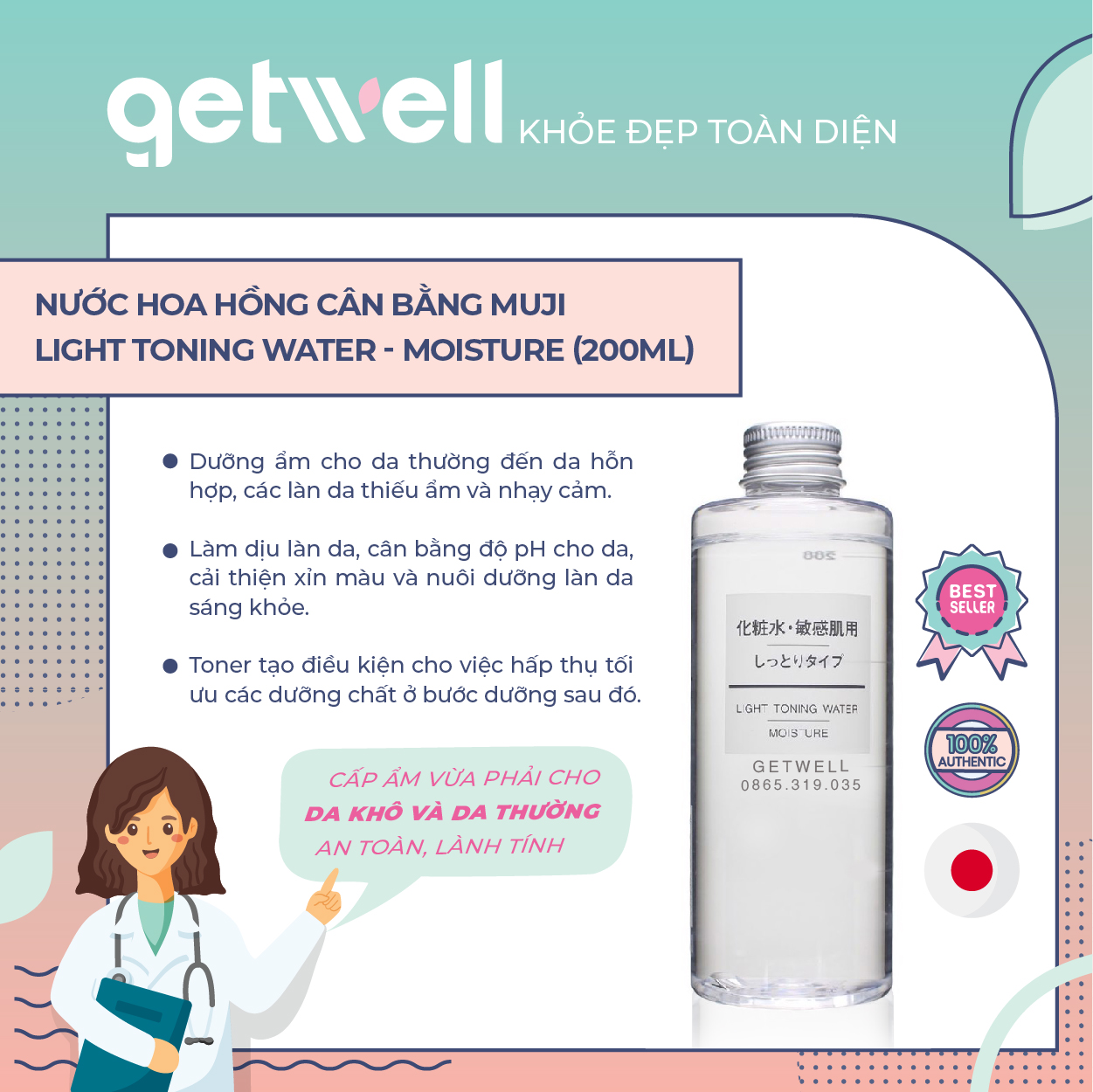 [HCM]Nước hoa hồng cân bằng Muji Light Toning Water - Moisture (200ml) NẮP HỒNG