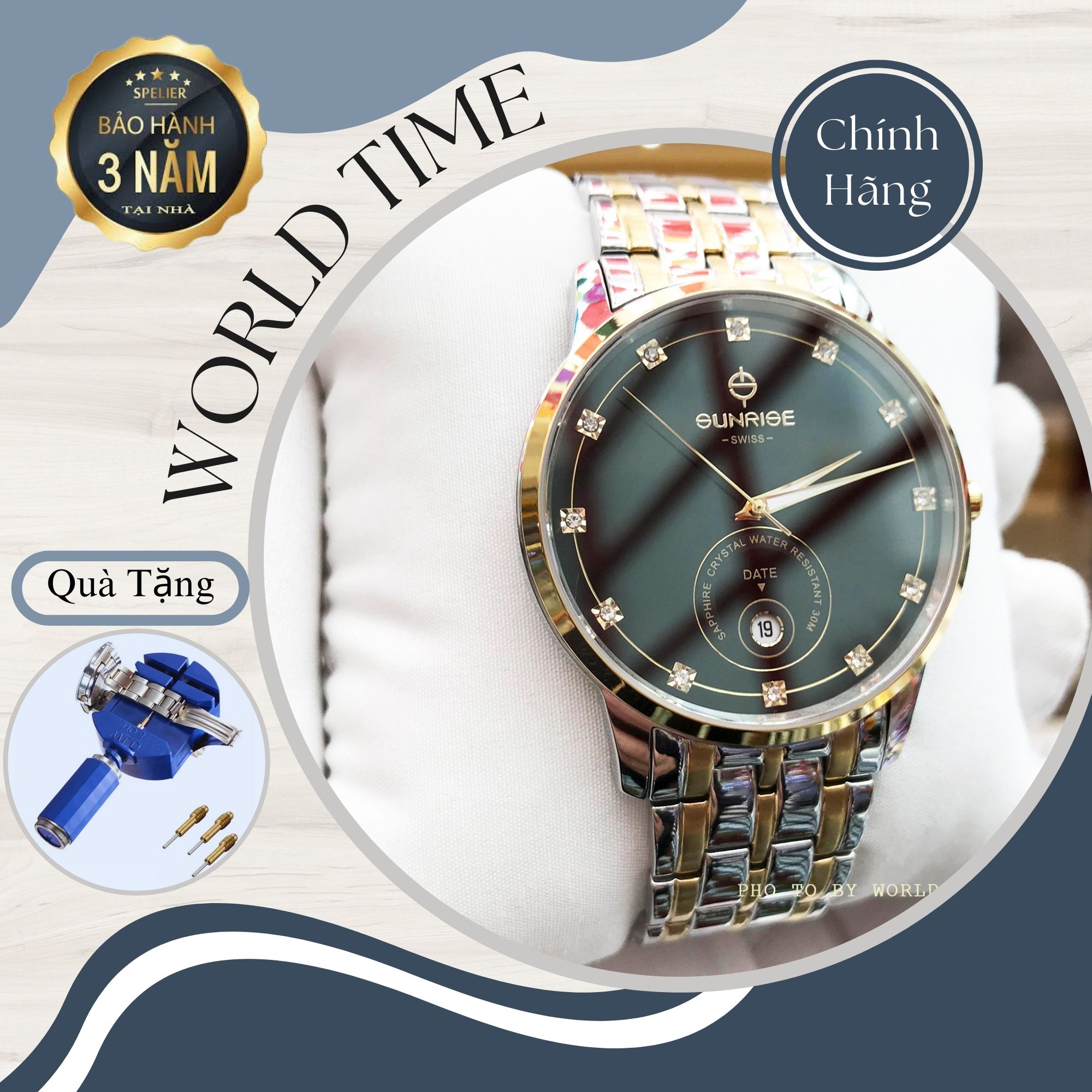 Đồng Hồ Nam Sunrise 1138SA C Kính Sapphire Chống Xước , Chống Nước,Full hộp thẻ bảo hành hãng