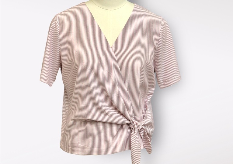 Áo nữ cổ tim thắt nơ eo vải linen
