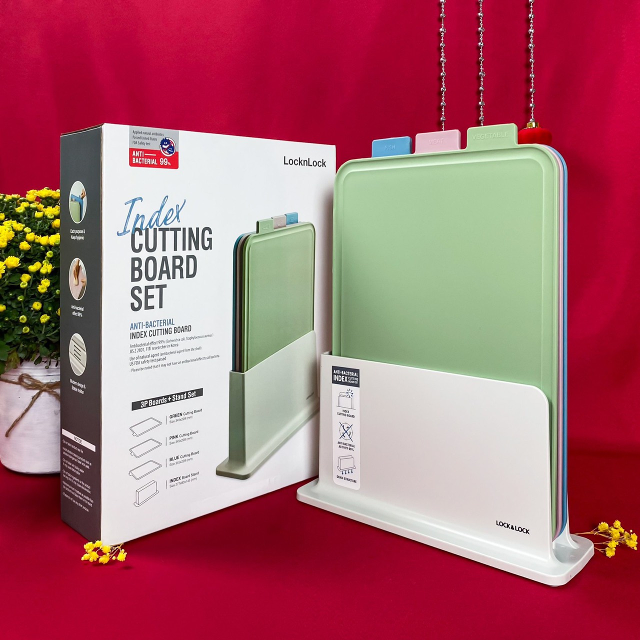 Bộ 3 thớt nhựa kháng khuẩn lock&lock index cutting board csc251