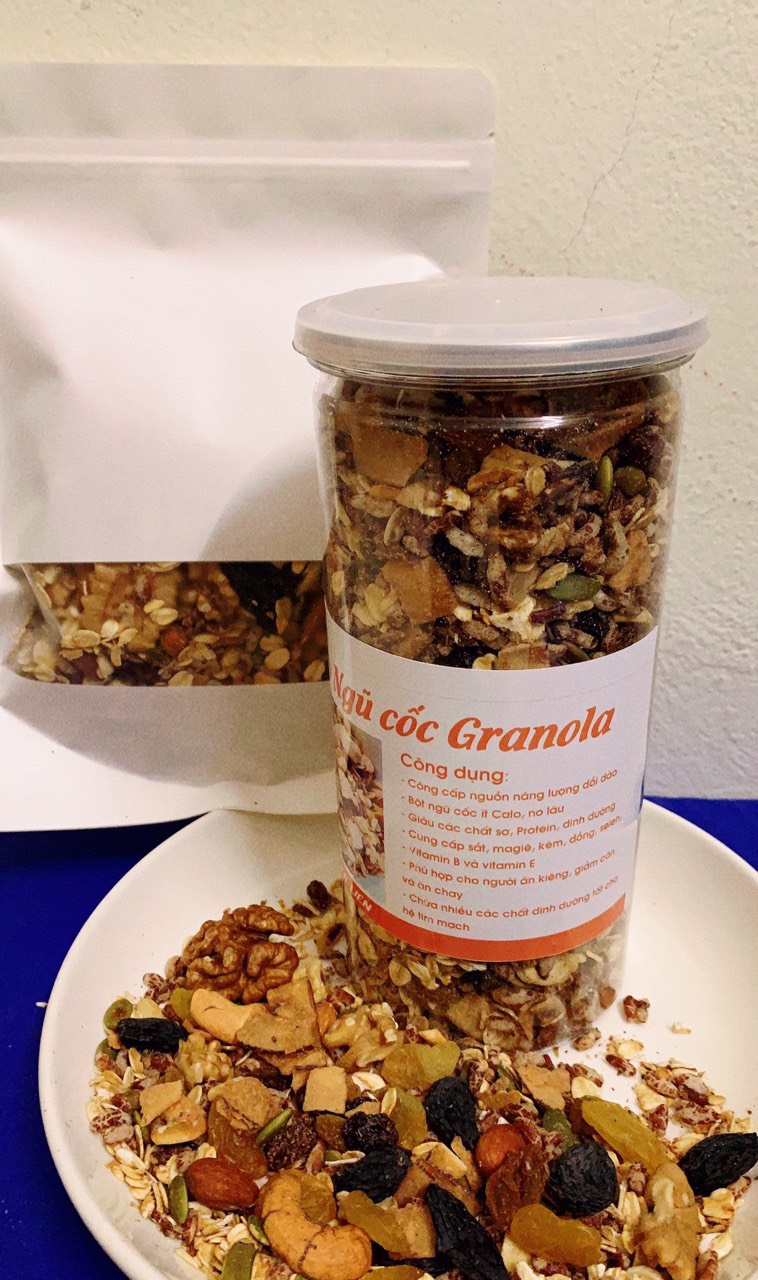 Ngũ cốc giảm cân 500g nguyên hạt granola mix các loại hạt dinh dưỡng giòn vị mật ong.